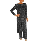 2 tk/komplekt Kleidip&uuml;kste komplekt, t&auml;ppidega, &uuml;mara kaelaga, pikkade varrukatega, poolitatud &auml;&auml;risega Midi-kleit, sirge laia s&auml;&auml;rega Slim Fit p&uuml;kste komplekt vabaaja igap&auml;evaseks kandmiseks L must