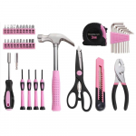 39 tk/karp Basics majapidamises kasutatavate t&ouml;&ouml;riistade komplekt koos t&ouml;&ouml;riistade hoiukohvriga 39Pcs/Box roosa