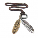 Lahe Unisex Vintage Charms Choker 2 Wings Feather Pendant Nahast pikk kaelakee