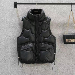 Naiste Cropped Puffer Puuvillane Vest Lahtise Tepitud Kapuutsiga &Uuml;hev&auml;rviline Topp M must
