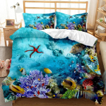 Hai voodipesukomplekt King Size t&uuml;drukutele poistele Tropical Marine Life Ookeani kala merikilpkonn vikerkaarev&auml;rviline korallist pol&uuml;ester tekikott 70x133cm 2pcs