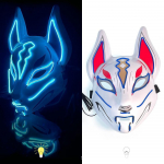 Kvaliteetne PVC Jaapani rebasemask kogu n&auml;o korduvkasutatav LED-neoonvalgusmask Vastupidav helendav LED-mask sinine