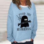Naiste vabaaja moe vintage tr&uuml;kitud pikkade varrukatega O-kaelusega kampsun, kihiline pullover XL sinine