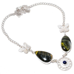 Bumblebee Jasper, Onyx Handmade 925 Sterling Silver Jewelry Necklace 18 f1u33