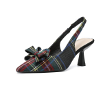 Naiste ruuduline Slingback Kitten kontsad suletud terava varbaga kikilipsu libisemisega t&ouml;&ouml;pumbad pahkluu rihm Stiletto piduliku peo pulmakleidi kingad naistele 36