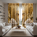 2-osaline HD digitaalne kollane kardin valguse all Armastuse luige kodu dekoratsioon stiili dekoratsioon elutuba magamistuba l&auml;bi lati W52H63inchW132H160cm