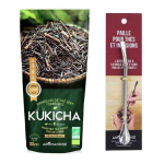 Sachet de th&eacute; bio japonais Kukicha 80 g + paille inox avec filtre