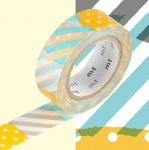 Masking tape &agrave; pois et rayures - Bleu et orange - 1,5 cm x 7 m