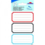 12 &eacute;tiquettes adh&eacute;sives scolaires - Rectangle vintage 3 couleurs