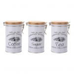 3 tk Kohvi Suhkru S&auml;ilitusn&otilde;ude Komplekt Suure Mahutavusega Lihtne Puhastada Mitmeotstarbelised Metallist Tee Kohvi Suhkru Purkid Tihedalt Suletud Bambusest Kaanega 1 Set