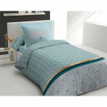 Parure de couette 140x200 cm HOME LINGE PASSION LOUXOR : Housse de couette + 1 taie d'oreiller - 100% Coton 57 Fils - Vert &eacute;meraude