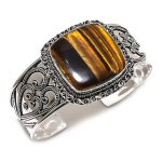 Natural Tiger Eye Gemstone 925 Sterling Silver Cuff Bangle Adjustable k5t86