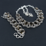 H&auml;mmastav suitsukvartsist v&auml;&auml;riskivi k&auml;sitsi valmistatud 925 sterlingh&otilde;be ehted suitsukvartsist kaelakee k&auml;ev&otilde;ru komplekt, antiikne ehtekomplekt, k&auml;ev&otilde;ru aastap&auml;eva kingitus 20" pruun