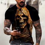 Suvine meeste T-s&auml;rk Vintage Horror 3D Skull Print Klassikaline vabaaja kaelus l&uuml;hikeste varrukatega mood lahtised &uuml;lisuured topid Meeste T-s&auml;rk S
