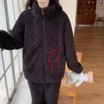 Women's Plush Zipper Pajamas - Autumn/Winter, Cute Stand Collar, Plus Size Coral Fleece Homewear L