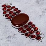 Red Carnelian, Garnet Handmade 925 Sterling Silver Bracelet 7-8 i0e29
