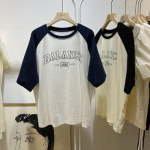 Women's 2024 Summer Raglan Sleeve Cotton T-Shirt with Letter Print L