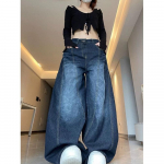 RogueWave Naiste teksap&uuml;ksid K&otilde;rge v&ouml;&ouml;koht Vintage disain Hip Hop Sirged Kotid Denim p&uuml;ksid T&auml;nav Y2K Ameerika stiil Lai s&auml;&auml;rega teksap&uuml;ksid XL sinine