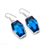 Natural Blue Topaz Gemstone 925 Sterling Silver Jewelry Earring 1.77 g9a62