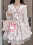 2025 Jaapani Magus Lolita Kawaii Kleit Naistele Kevad Prinditud Vibu V&otilde;lts Kaksosalise Kleit Naiselik Korea Stiilis Disain Peokleit S roosa