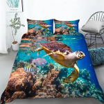 Merikilpkonna tekikott ja padjap&uuml;&uuml;rid Mereloomad Kilpkonn Voodipesukomplekt Queen Twin Lapsed Kodutekstiilid Kaart Korall Quilt Cover King EU single(135x200cm) blue