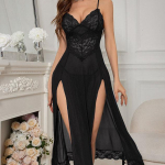 V-kaelusega madala l&otilde;ikega naiste naiste v&otilde;rkpits, seksikas moodne pikk kleit, r&uuml;&uuml; Erootiline pesu pidžaama Sling &ouml;&ouml;s&auml;rk L