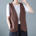 Naiste varrukateta puuvillane linane vest, n&ouml;&ouml;bitud V-kaelusega vest XXL