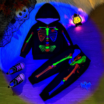 18 kuud kuni 6 aastat Laste Halloweeni Luude Kost&uuml;&uuml;m Helendav Pika Varrukaga Kapuutsiga Top P&uuml;ksid Kaheosaline Komplekt 6Y must