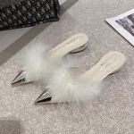 Pointy Mule Kingad Naiste kohev 2024. aasta suvekleit Elegantne Slingback Sandaalid, Lihtne ja madala l&otilde;ikega pidu 33