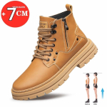 Moodsad meeste saapad Liftisaapad K&otilde;rge kvaliteediga T&otilde;mblukuga Nahksaapad Peidetud Kontsad K&otilde;rgust Lisavad Kingad Mees K&otilde;rgust Lisav Tald 7cm Masculino Taller 44 beige