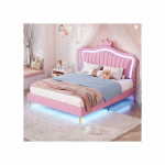 Kahekohaline voodi - MUVOE - Rosas Couronne - 140 x 200 cm - PU-nahk - LED-valgustus valge