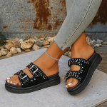 Moodsad Moodsad Sussid Topeltpandlad Neetidega Kaunistatud Naiste Kingad Suvised Platvormsandaalid Daami Slip-on Kulumiskindlad Lamedad Sandaalid Mujer 43 must