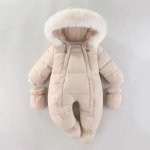 Talvine vasts&uuml;ndinud beebit&uuml;druku riietus Paks beebiromper kinnastega Soe beebi kombinesoon Kapuutsiga Pluss Samet Lasteriided 0-18K 80cm beež