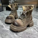 Mati Lakknahast Paeladega Moodsad Saapad Naiste Kingad Uued Retro Mootorratturi L&uuml;hikesed Saapad Paksu Tallaga T&ouml;&ouml;saapad Zapatos De Mujer 39 khaki