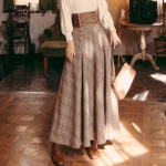 Inglismaa stiil s&uuml;gistalv naiste Maxi pikk soe seelik k&otilde;rge v&ouml;&ouml;kohaga side Paks ruuduline villane seelik Elegantne naiselik villane A-joonega seelik XL kohv