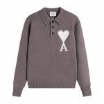 AMI Uus Polo Kraega Kootud Kampsun Jacquard Armastus Meeste Villane Kampsun L