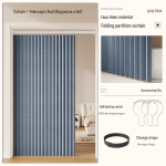 Imiteeritud linane kokkupandav uksekardin: Valgust blokeeriv, helikindel, tolmukindel vahesein k&ouml;&ouml;ki, elutuppa ja magamistuppa. Fits door 75-100cm: Curtain 120x180cm + Rod 1.2m