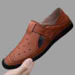 Luksuslik kaubam&auml;rk ehtsast nahast meeste sandaalid mokassiinid meeste &auml;rikleit sandaalid k&auml;sitsi valmistatud nahast kingad meeste sandaalid 45 pruun