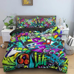 Graffiti Voodipesu Komplekt Graafiline Tekikott Teismelised T&auml;iskasvanud Hip Hop Hippie Tekikate Seina Linnat&auml;nava Kunst Pol&uuml;ester Tekikate EU Double(200*200cm)3pcs