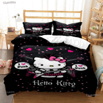 Hellokitty Multikas Anime K&otilde;ik hooajad Tekikott Tekk Voodipesukomplektid Pehme Tekikate Ja Padjap&uuml;&uuml;rid &Uuml;he-/Kahe-/Queen-/King-suuruses EU Single(135*200cm)3pcs black