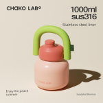 Chakolab Suure Mahutavusega Isoleeritud Kruus K&otilde;rrega, Roostevabast Terasest Suure K&otilde;huga Kruus, Naiste K&uuml;lma Vee Kruus, Kaasaskantav Vee Pudel, Laos Peach Summer Enjoy 1000ml brown
