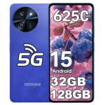 DOOGEE Note 59 Android 15 nutitelefon 5G - 32 GB + 128 GB / 2 TB, 6,75 HD+ 120 Hz, 6250 mAh nutitelefon, 16 MP + 8 MP kaamera, Dual SIM 5G/NFC/Face ID/OTG sinine