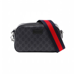 Gucci Vintage Logo Stripe Web Leather Logo Canvasi ja nahast kaamerakott meestele &otilde;lakott must-hall 574886-K5RLN-1095 Basic Set (Bag+Dust Bag)