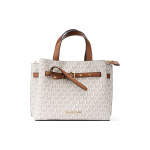Michael Kors MK Emilia Logoga Kaetud L&otilde;uend Ruudukujuline T&otilde;mblukuga K&auml;e- ja &Otilde;lakott Risti &uuml;le Keha Kandmiseks Naiste kotid Vanillivalge 35H0GU5S1B-VANILLA Small