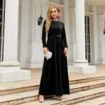 Suures suuruses s&uuml;gisene ja talvine naiste kleit Elegantne temperament Kuulsuste stiilis pikk kleit Kuldse sametiga puhtav&auml;rvilised Premium Feeling kleidid S must