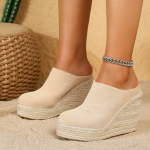 Naiste Espadrill-muulad Platvorm-kiilud Kinnise varba muulad Slip-on kunstnahast kingad Seljata sandalid Sandaalid Mugavad k&otilde;rged plokk-kontsaga kingad naistele 37 aprikoosi