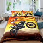 3D Motokrossis&otilde;itja Tekikott Komplekt Mikrokiud Punane Must Mustusejalgratas &Auml;&auml;rmuslikud Spordialad Teema Mootorratta Muster Voodipesu Komplekt Kuninglik Suurus 135x200cm
