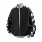 Spordistiilis kampsun-sweatshirt Meeste Kevad S&uuml;gis Ameerika L&otilde;tv Seisukrae Jakk Triibuline Retro Jakk S must