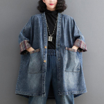 S&uuml;giss&auml;rk Denimjakk Pluus Vabaaja Pikkade Varrukatega S&auml;rk Naistes&auml;rk Ruuduline L&otilde;tv Sinine Patchwork Vintage V-kaelusega Daamide Topid M sinine
