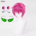 Kvaliteetne Saiki Kusuo Cosplay Parukas Roosa L&uuml;hike kuumakindel s&uuml;nteetiline juus Anime rollim&auml;ngu parukad + Parukakate (as the picture,One Size) pink